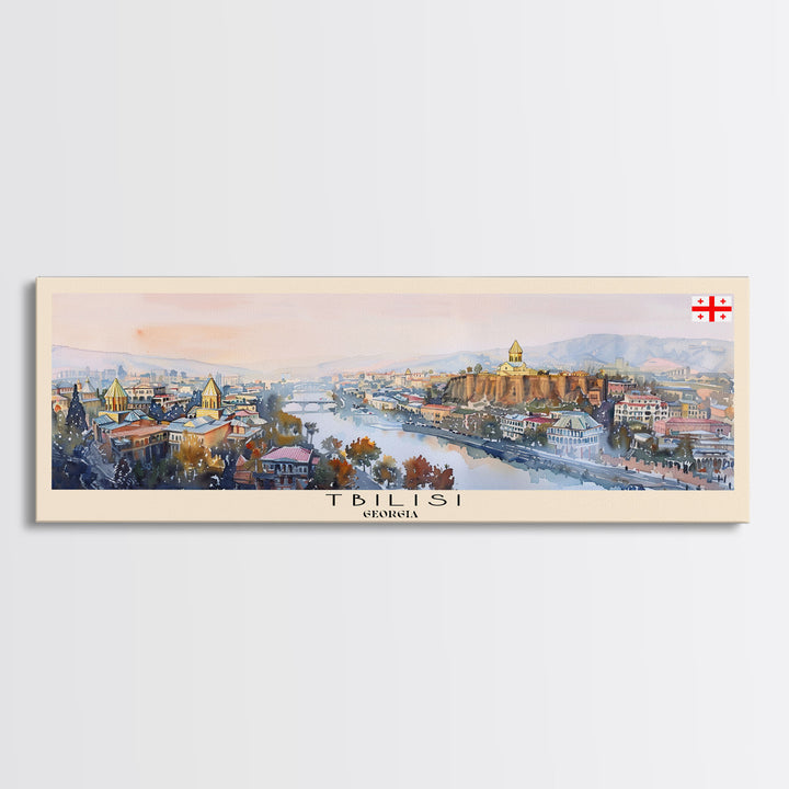 Tbilisi Georgia Travel Art, City Art, Framed Canvas Print or Metal Wall Art, Europe Travel Poster, Panoramic Wall Art, Extra Wide Wall Art