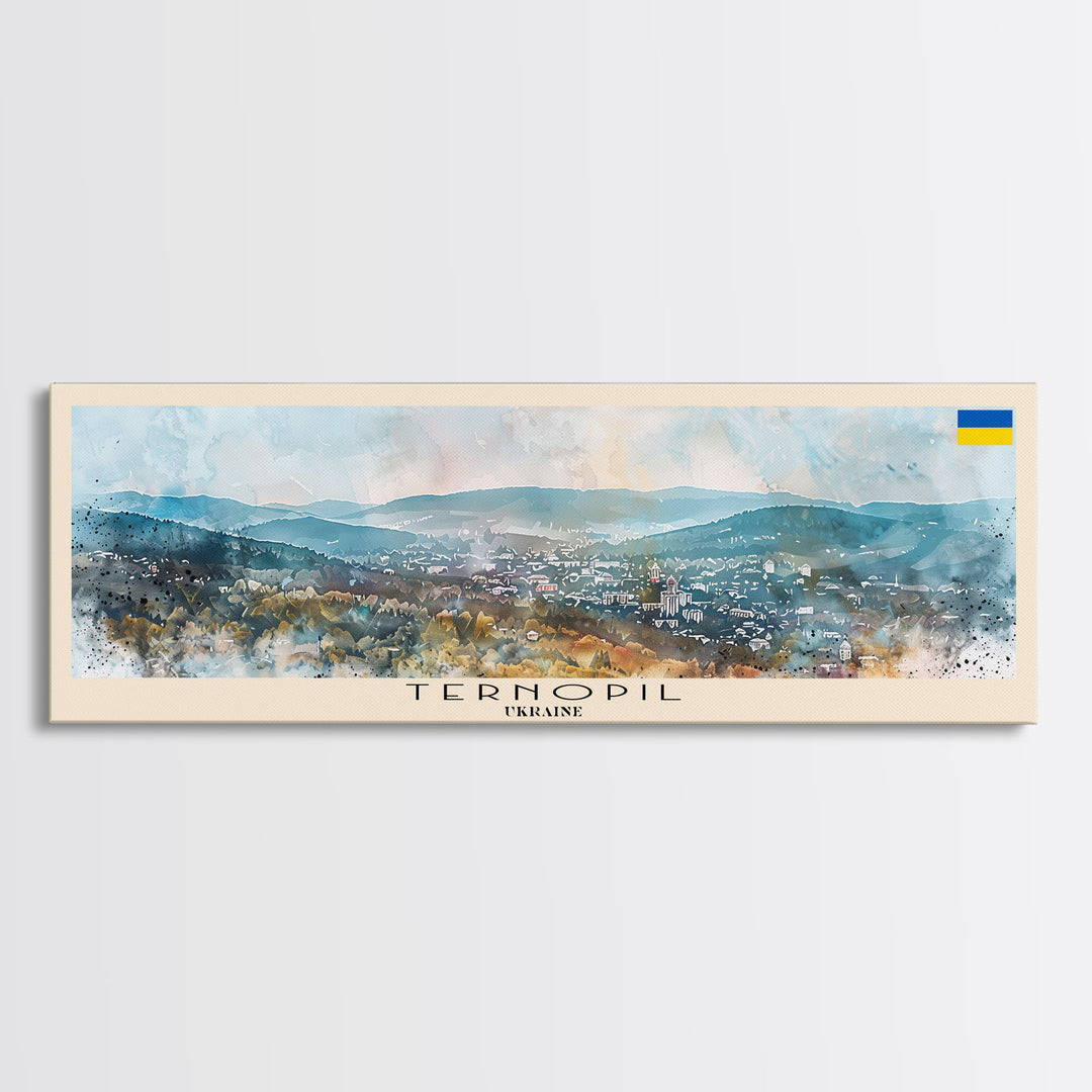 Ternopil Ukraine Panoramic Travel Poster, Framed Canvas Print or Metal Wall Art, Travel Art, Home Decor, Panoramic Painting, Midcentury Art