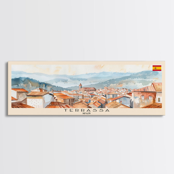 Terrassa Spain Wall Art, Panoramic Travel Poster, Panoramic Framed Canvas Print, City Wall Art, Wall Hanging Home Decor, Travel Art