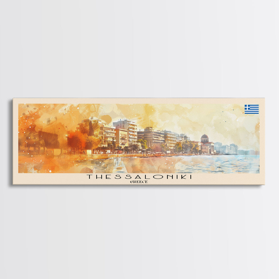 Thessaloniki Greece Travel Art, City Art, Framed Canvas Print or Metal Wall Art, Europe Travel Poster, Panoramic Wall Art, Extra Wide Wall Art