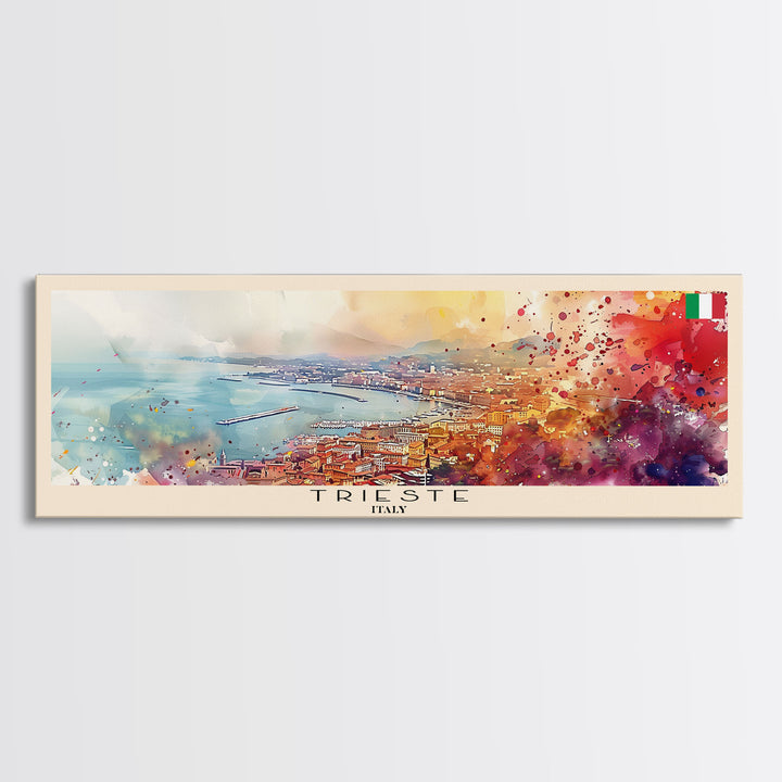 Trieste Italy Panoramic Travel Poster, Framed Canvas Print or Metal Wall Art, Travel Art, Home Decor, Panoramic Painting, Midcentury Art