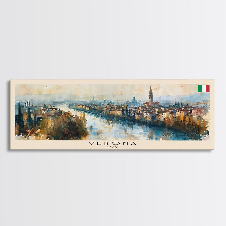 Verona Italy Travel Art, City Art, Framed Canvas Print or Metal Wall Art, Europe Travel Poster, Panoramic Wall Art, Extra Wide Wall Art