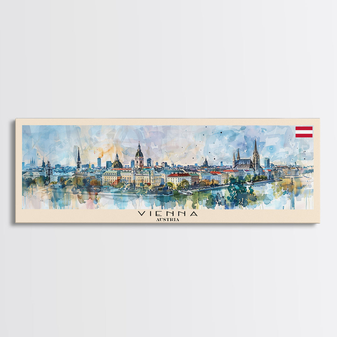 Vienna Austria Panoramic Travel Poster, Framed Canvas Print or Metal Wall Art, Travel Art, Home Decor, Panoramic Painting, Midcentury Art