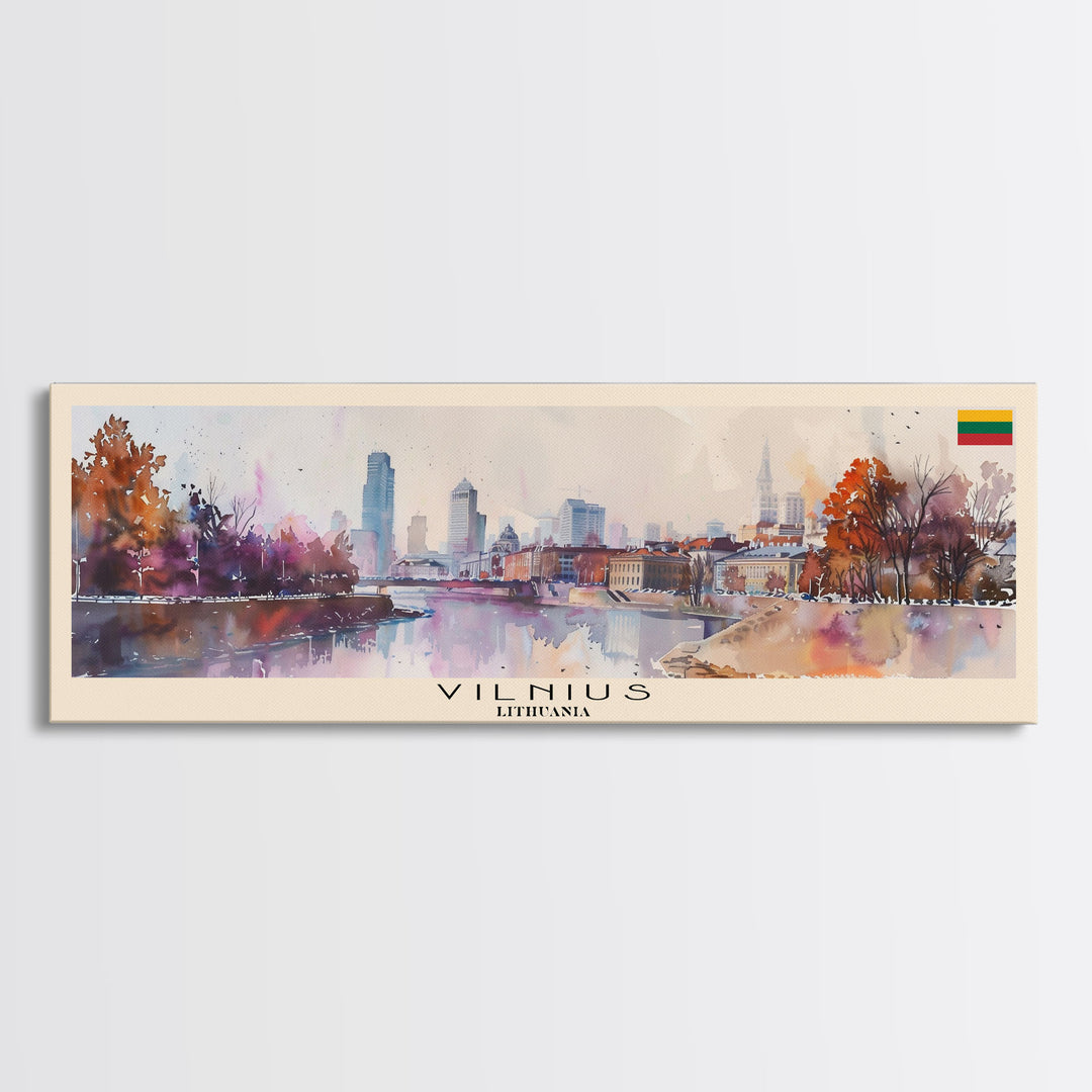 Vilnius Lithuania Wall Art, Panoramic Travel Poster, Panoramic Framed Canvas Print, City Wall Art, Wall Hanging Home Decor, Travel Art