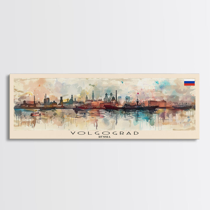 Volgograd Russia Panoramic Travel Poster, Framed Canvas Print or Metal Wall Art, Travel Art, Home Decor, Panoramic Painting, Midcentury Art