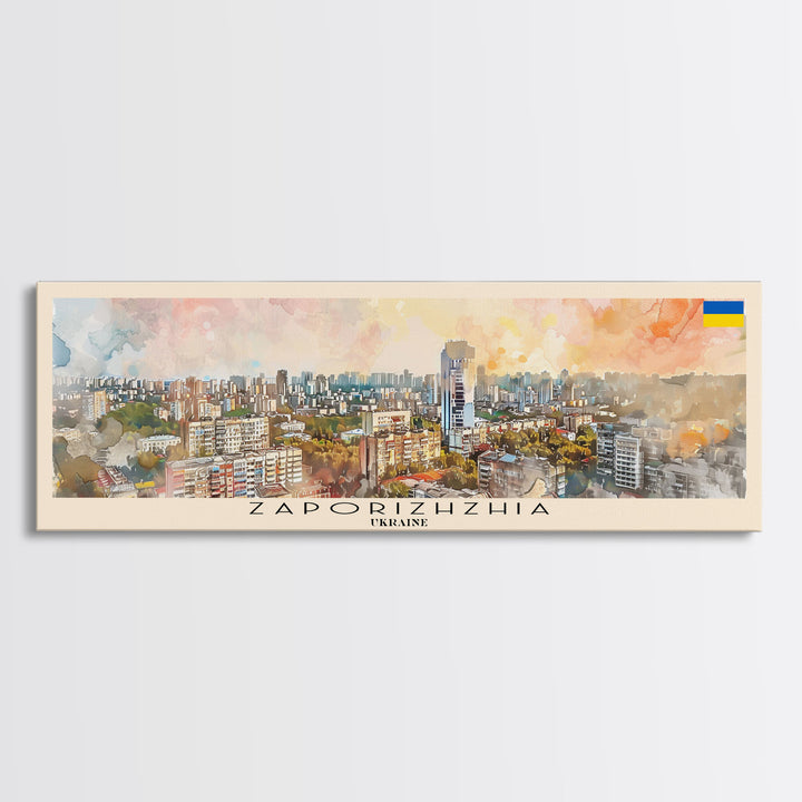 Zaporizhzhia Ukraine Panoramic Travel Poster, Framed Canvas Print or Metal Wall Art, Travel Art, Home Decor, Panoramic Painting, Midcentury Art