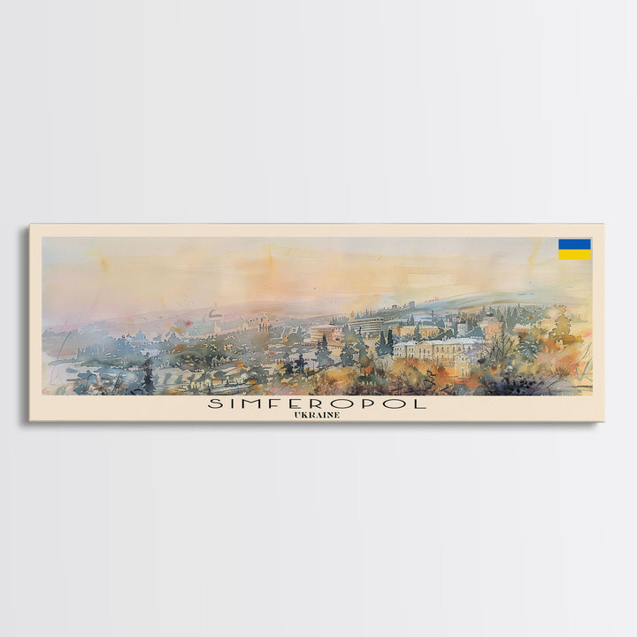 Simferopol Ukraine Panoramic Travel Poster, Framed Canvas Print or Metal Wall Art, Travel Art, Home Decor, Panoramic Painting, Midcentury Art