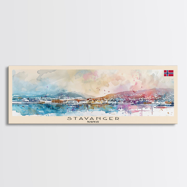 Stavanger Norway Travel Art, City Art, Framed Canvas Print or Metal Wall Art, Europe Travel Poster, Panoramic Wall Art, Extra Wide Wall Art