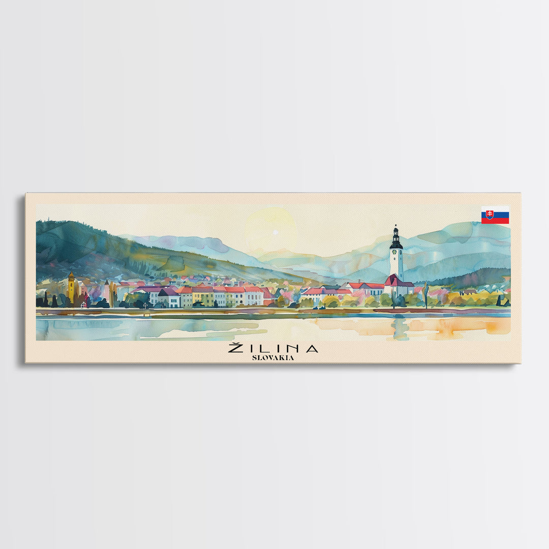 Zilina Slovakia Panoramic Travel Poster, Framed Canvas Print or Metal Wall Art, Travel Art, Home Decor, Panoramic Painting, Midcentury Art