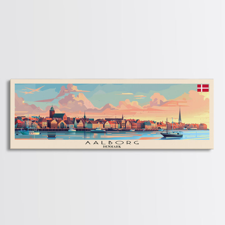 Aalborg Denmark Wall Art, Panoramic Travel Poster, Panoramic Framed Canvas Print, City Wall Art, Wall Hanging Home Decor, Travel Art