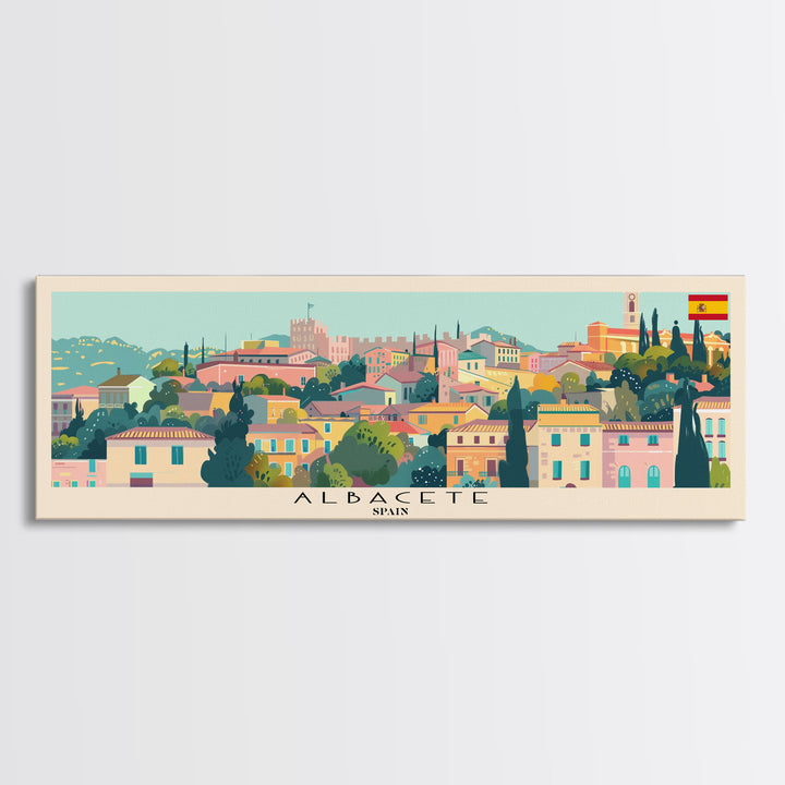 Albacete Spain Travel Print Wall Art, Panoramic City Art, Travel Art, Wall Decor, Vacation Gift, Framed Canvas Print Or Metal Art