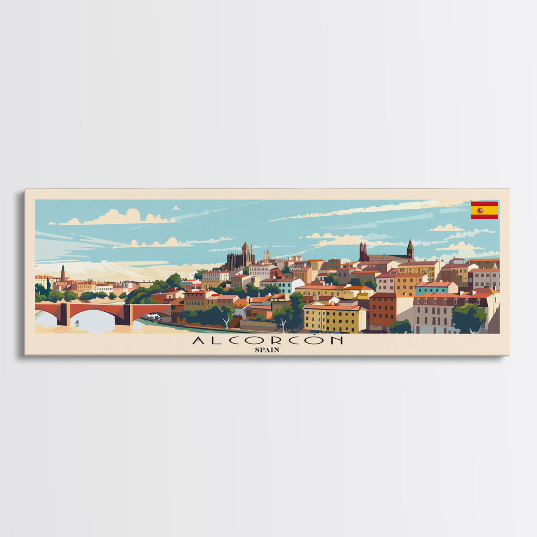 Alcorcón Spain Panoramic Travel Poster, Framed Canvas Print or Metal Wall Art, Travel Art, Home Decor, Panoramic Painting, Midcentury Art