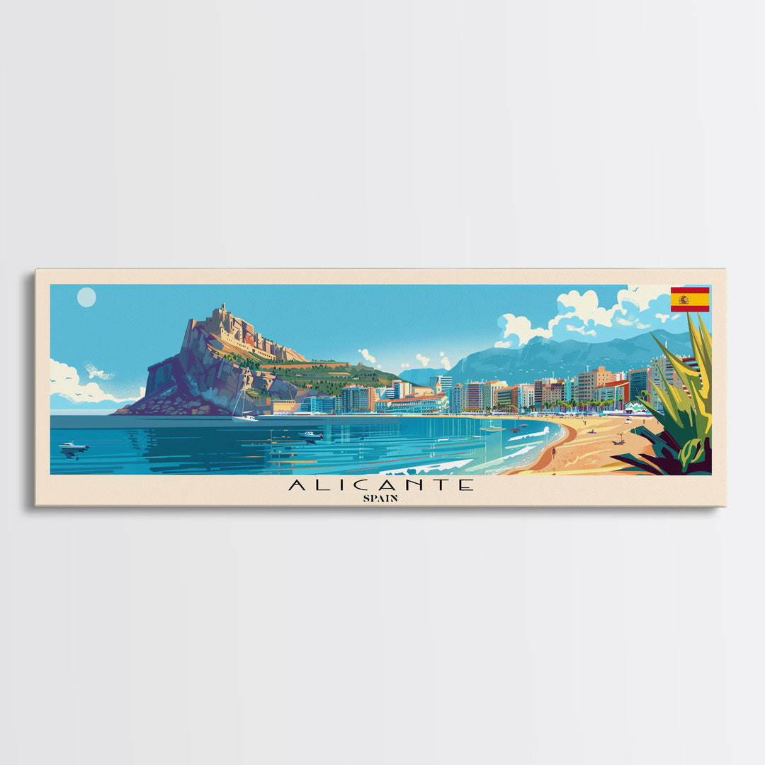 Alicante Spain Travel Print Wall Art, Panoramic City Art, Travel Art, Wall Decor, Vacation Gift, Framed Canvas Print Or Metal Art