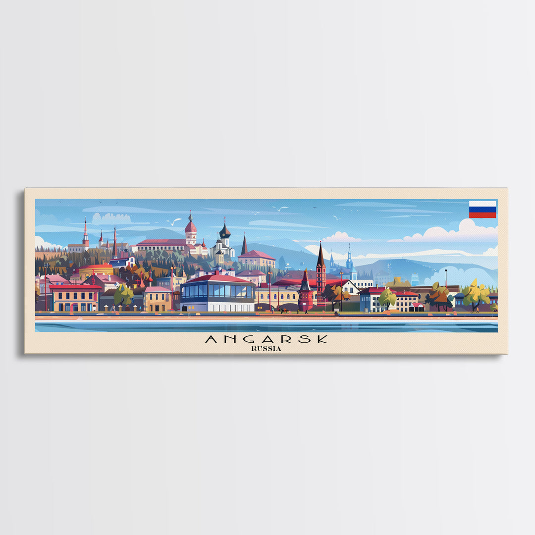 Angarsk Russia Panoramic Travel Poster, Framed Canvas Print or Metal Wall Art, Travel Art, Home Decor, Panoramic Painting, Midcentury Art