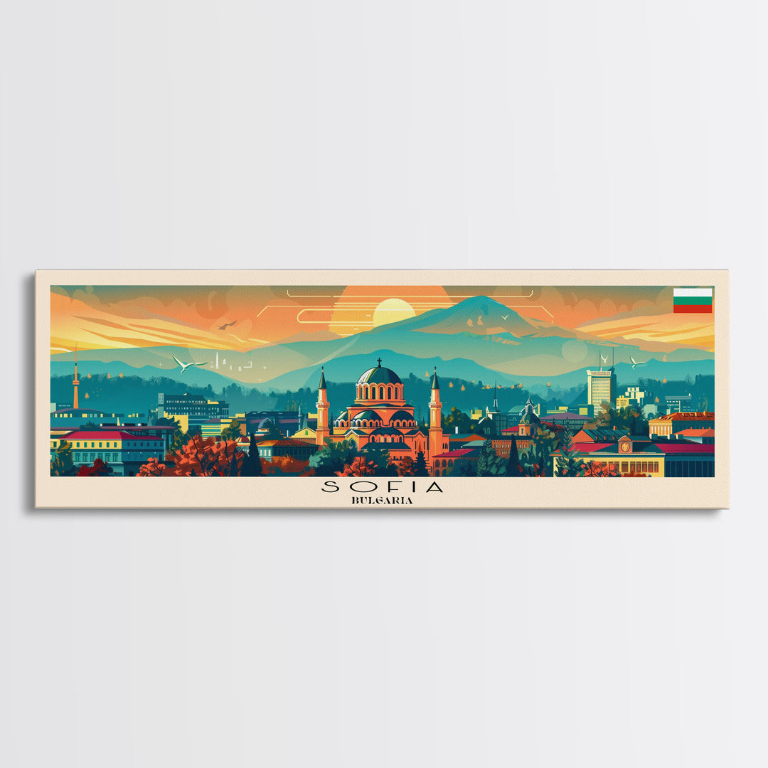 Sofia Bulgaria  Wall Art, Panoramic Travel Poster, Panoramic Framed Canvas Print, City Wall Art, Wall Hanging Home Decor, Travel Art