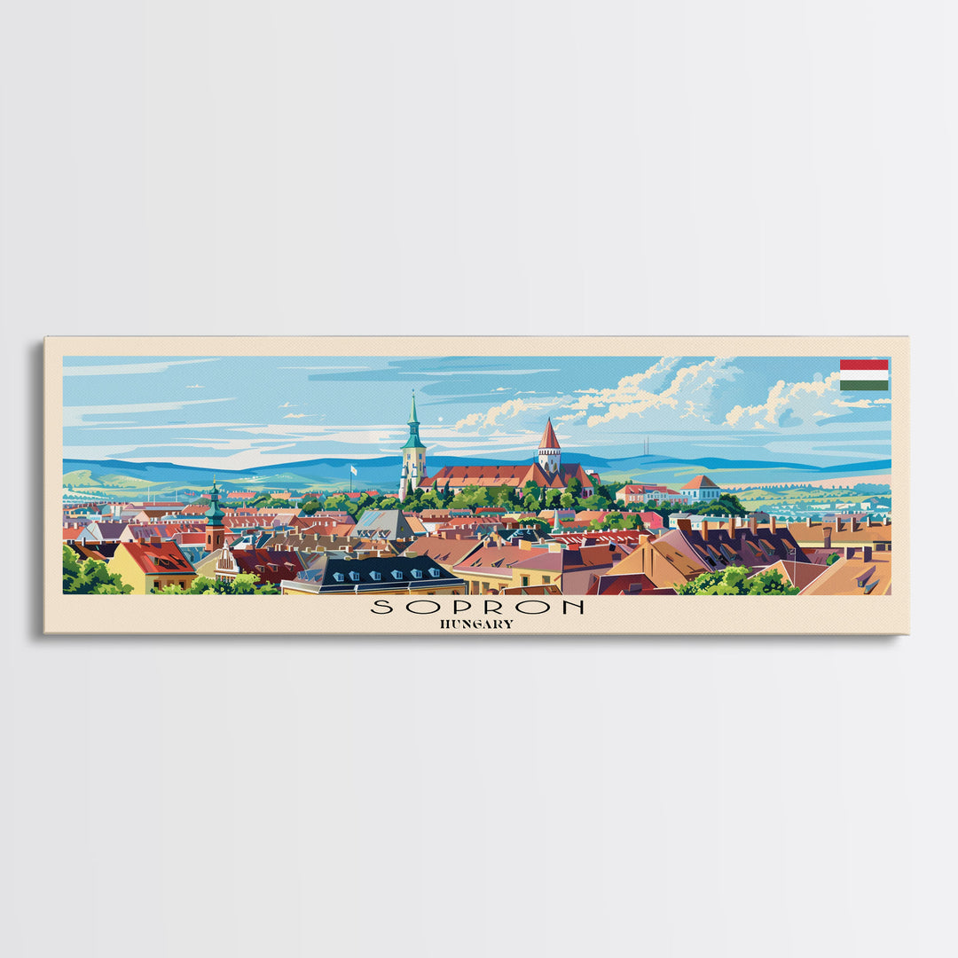 Sopron Hungary Travel Art, City Art, Framed Canvas Print or Metal Wall Art, Europe Travel Poster, Panoramic Wall Art, Extra Wide Wall Art