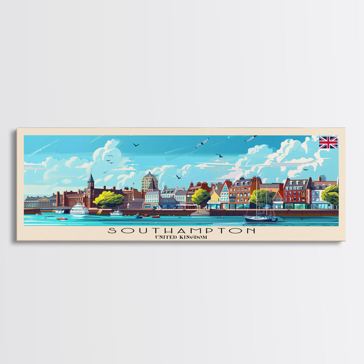 Southampton United Kingdom Wall Art, Panoramic Travel Poster, Panoramic Framed Canvas Print, City Wall Art, Wall Hanging Home Decor, Travel Art