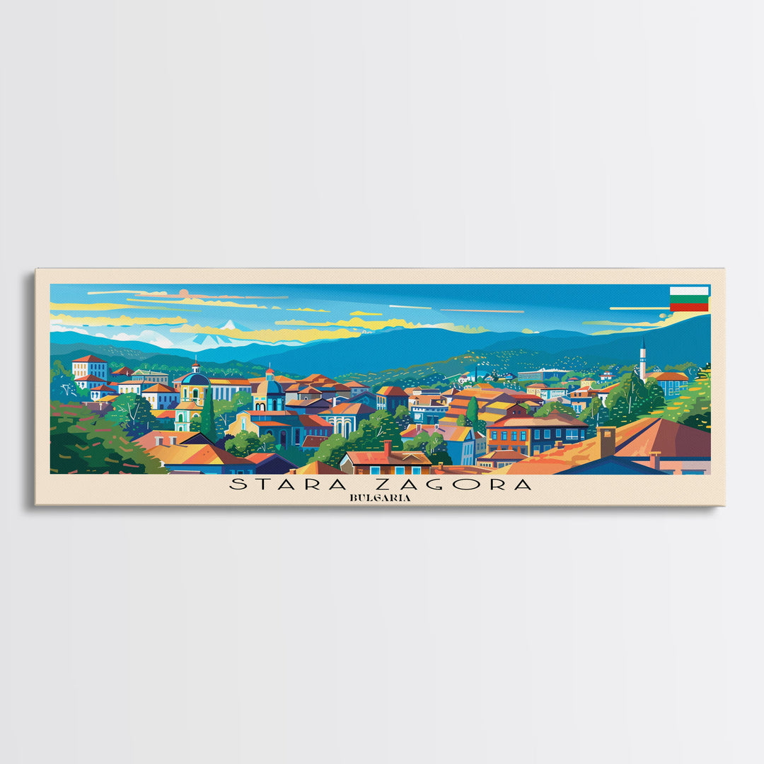 Stara Zagora Bulgaria Wall Art, Panoramic Travel Poster, Panoramic Framed Canvas Print, City Wall Art, Wall Hanging Home Decor, Travel Art