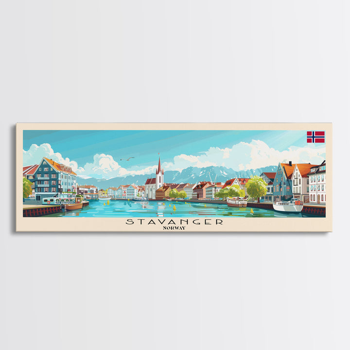 Stavanger Norway Travel Art, City Art, Framed Canvas Print or Metal Wall Art, Europe Travel Poster, Panoramic Wall Art, Extra Wide Wall Art