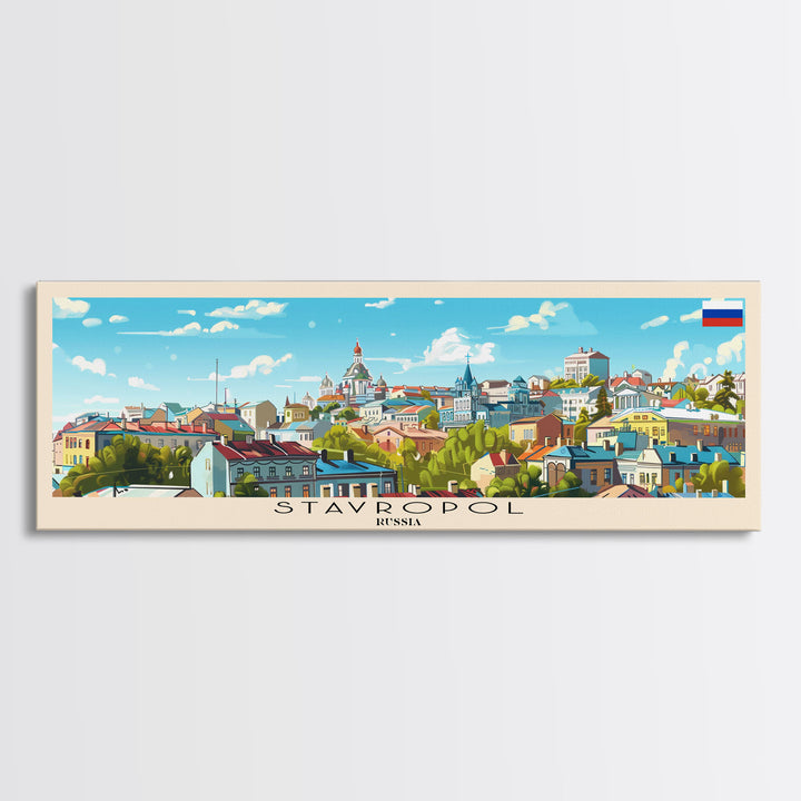 Stavropol Russia Panoramic Travel Poster, Framed Canvas Print or Metal Wall Art, Travel Art, Home Decor, Panoramic Painting, Midcentury Art