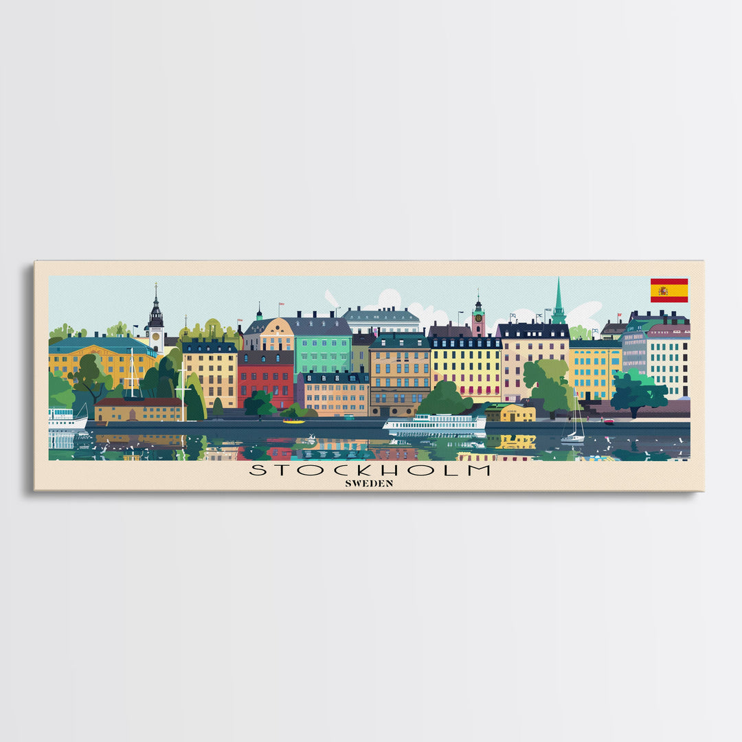 Stockholm Sweden Travel Art, City Art, Framed Canvas Print or Metal Wall Art, Europe Travel Poster, Panoramic Wall Art, Extra Wide Wall Art