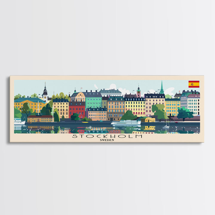 Stockholm Sweden Travel Art, City Art, Framed Canvas Print or Metal Wall Art, Europe Travel Poster, Panoramic Wall Art, Extra Wide Wall Art