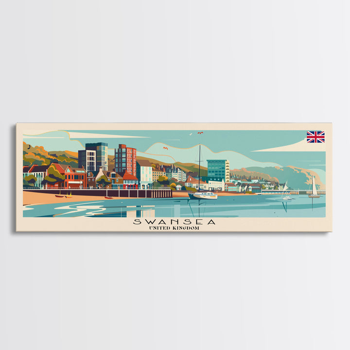 Swansea United Kingdom Wall Art, Panoramic Travel Poster, Panoramic Framed Canvas Print, City Wall Art, Wall Hanging Home Decor, Travel Art