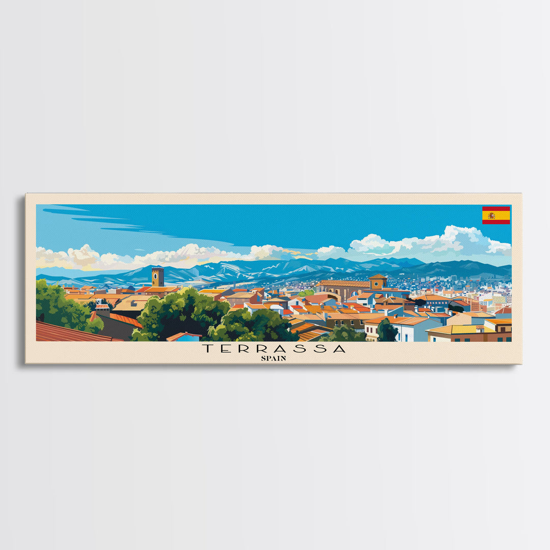 Terrassa Spain Wall Art, Panoramic Travel Poster, Panoramic Framed Canvas Print, City Wall Art, Wall Hanging Home Decor, Travel Art