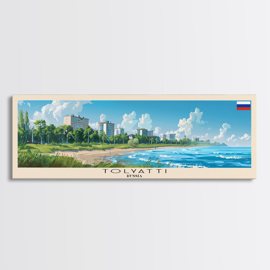 Tolyatti Russia Panoramic Travel Poster, Framed Canvas Print or Metal Wall Art, Travel Art, Home Decor, Panoramic Painting, Midcentury Art