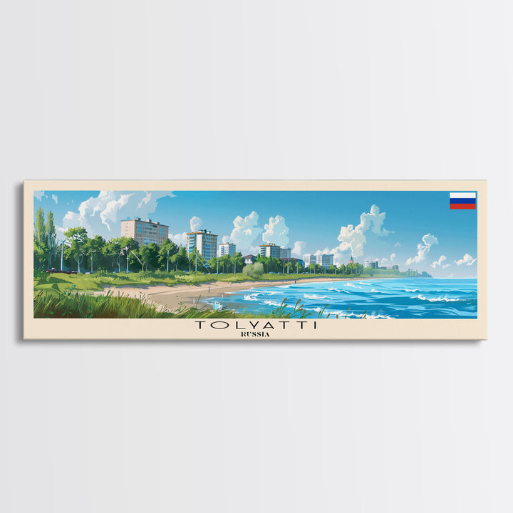 Tolyatti Russia Panoramic Travel Poster, Framed Canvas Print or Metal Wall Art, Travel Art, Home Decor, Panoramic Painting, Midcentury Art