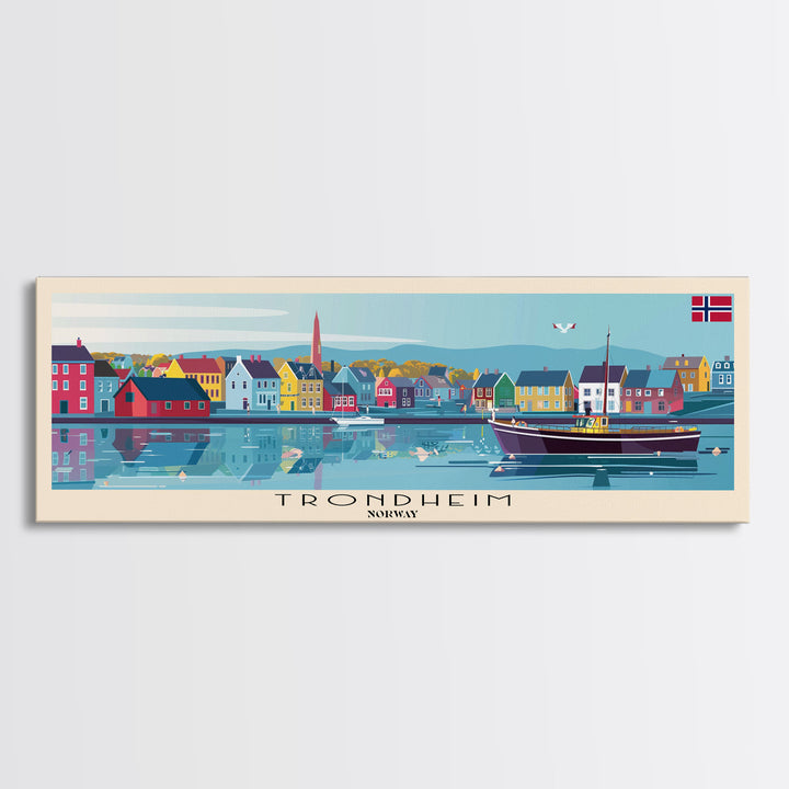 Trondheim Norway Travel Print Wall Art, Panoramic City Art, Travel Art, Wall Decor, Vacation Gift, Framed Canvas Print Or Metal Art