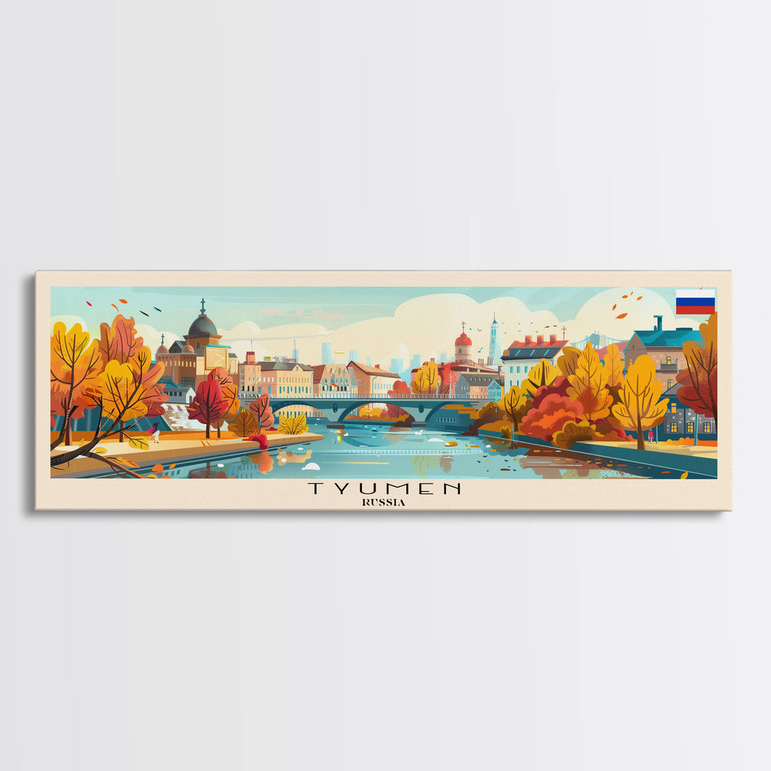 Tyumen Russia Panoramic Travel Poster, Framed Canvas Print or Metal Wall Art, Travel Art, Home Decor, Panoramic Painting, Midcentury Art