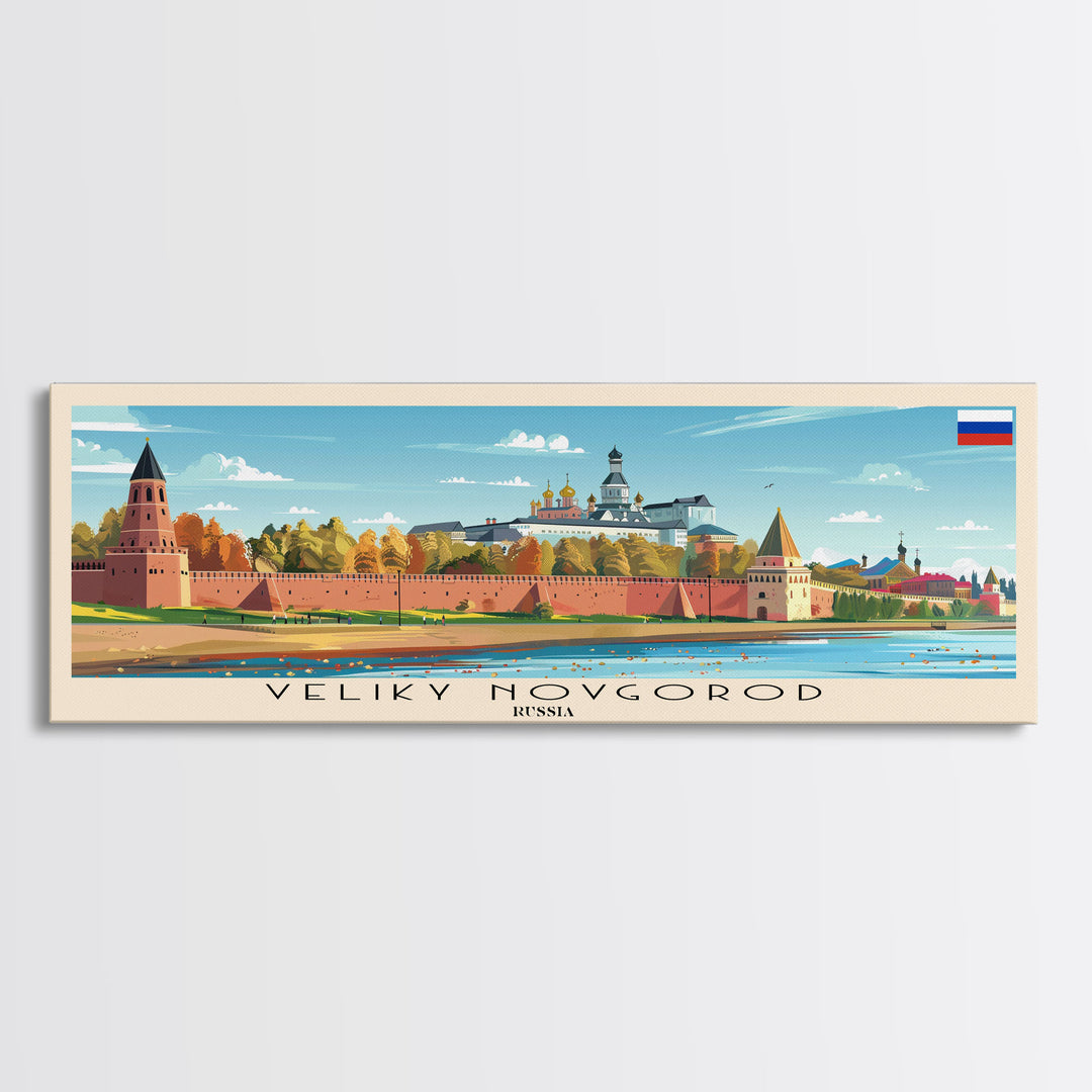 Veliky Novgorod Russia Wall Art, Panoramic Travel Poster, Panoramic Framed Canvas Print, City Wall Art, Wall Hanging Home Decor, Travel Art