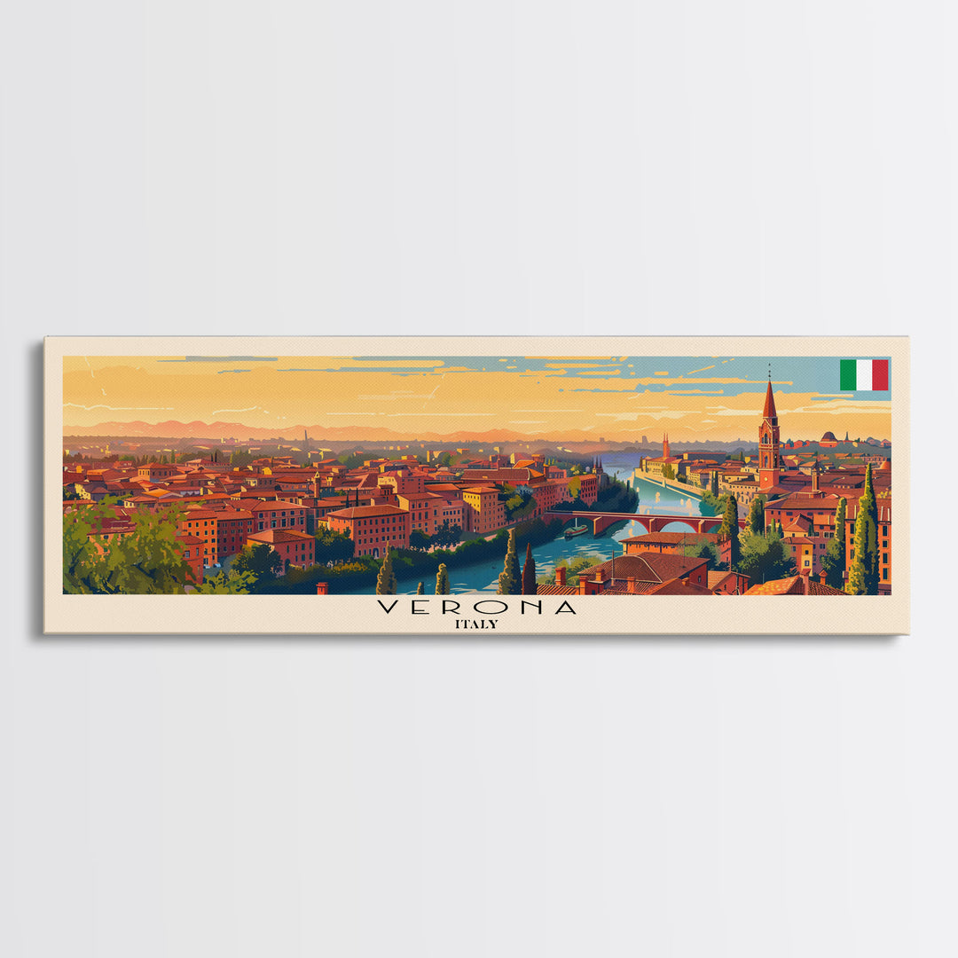 Verona Italy Travel Art, City Art, Framed Canvas Print or Metal Wall Art, Europe Travel Poster, Panoramic Wall Art, Extra Wide Wall Art