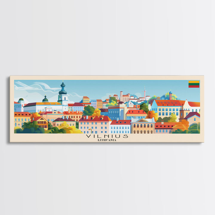 Vilnius Lithuania Wall Art, Panoramic Travel Poster, Panoramic Framed Canvas Print, City Wall Art, Wall Hanging Home Decor, Travel Art