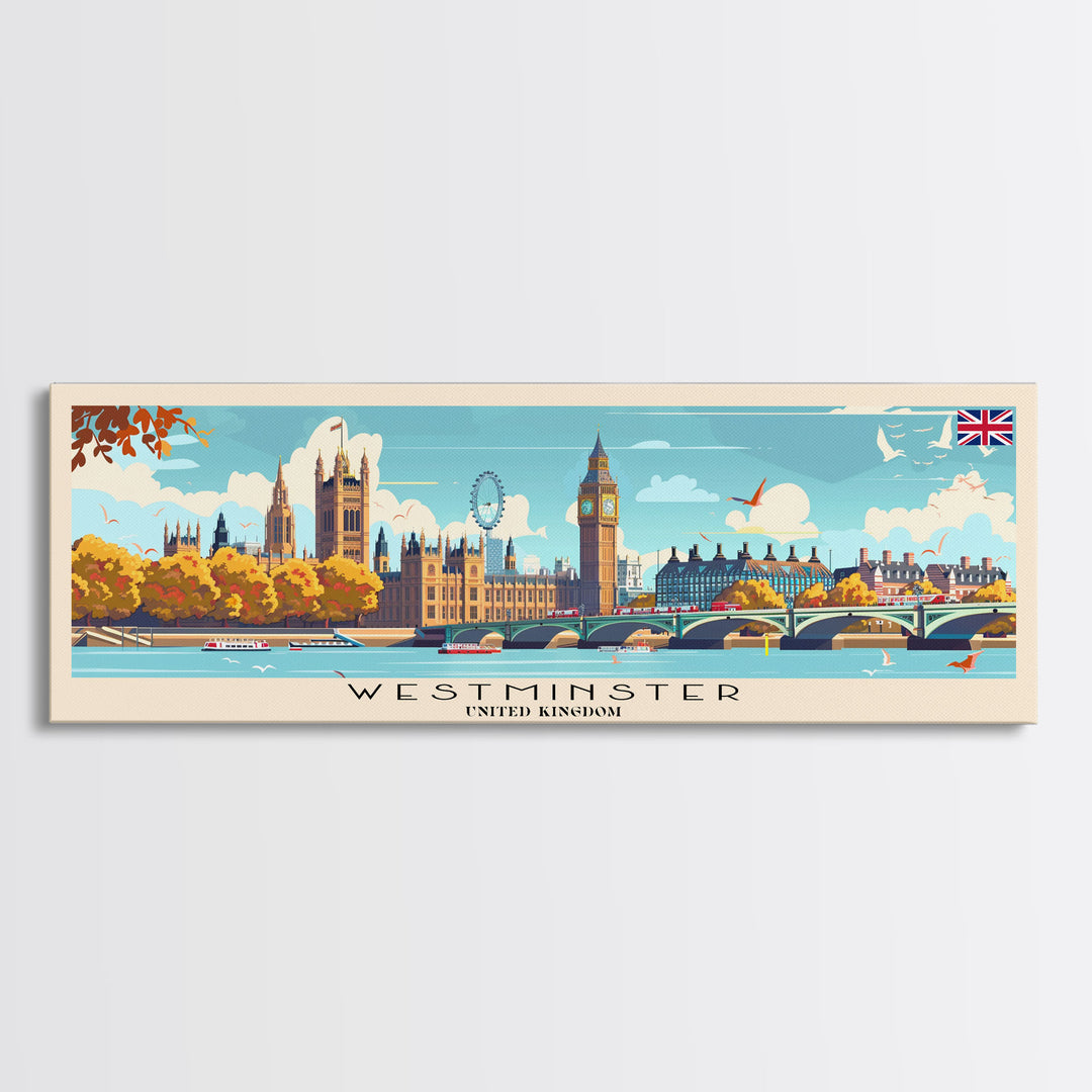 Westminster United Kingdom Wall Art, Panoramic Travel Poster, Panoramic Framed Canvas Print, City Wall Art, Wall Hanging Home Decor, Travel Art