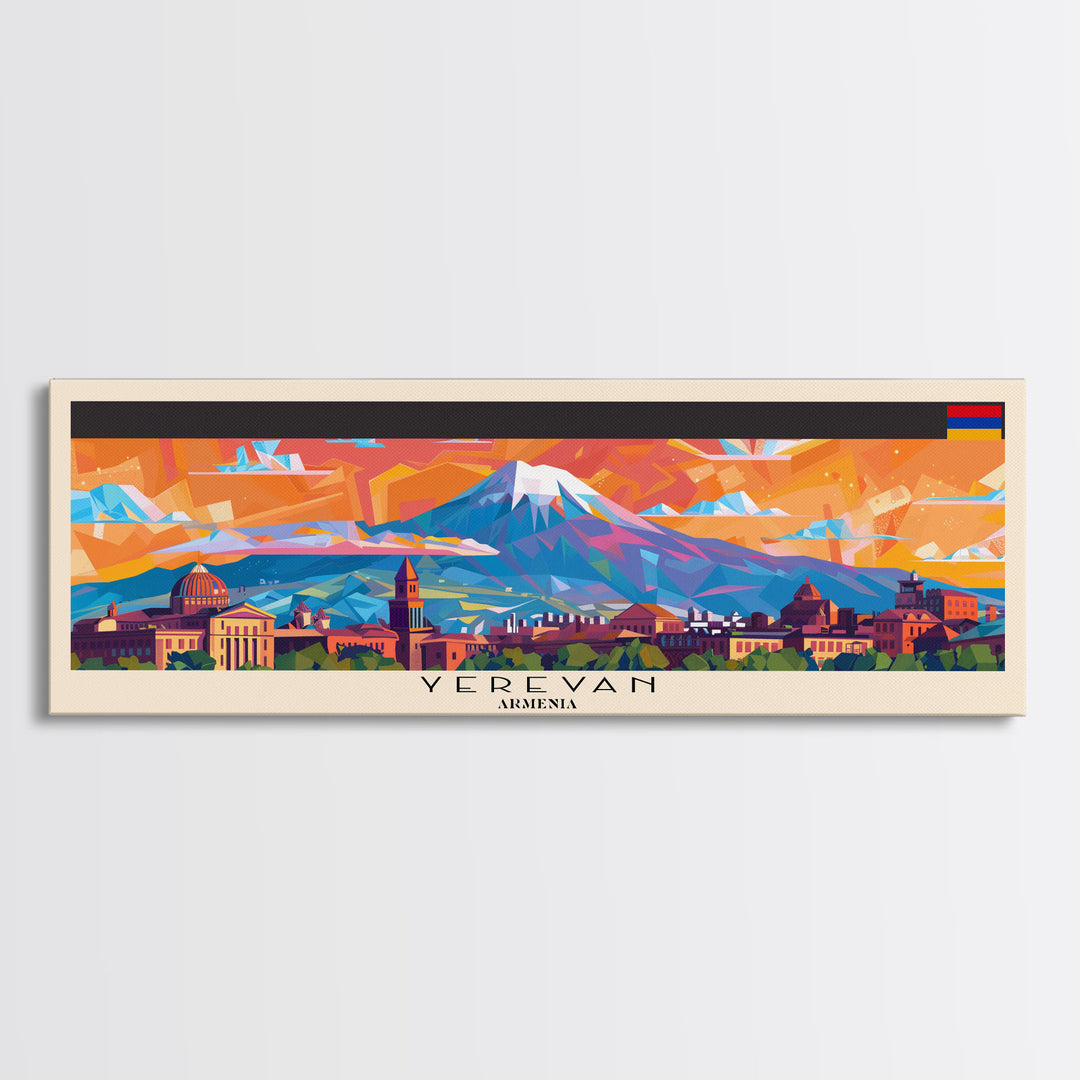 Yerevan Armenia Travel Art, City Art, Framed Canvas Print or Metal Wall Art, Europe Travel Poster, Panoramic Wall Art, Extra Wide Wall Art