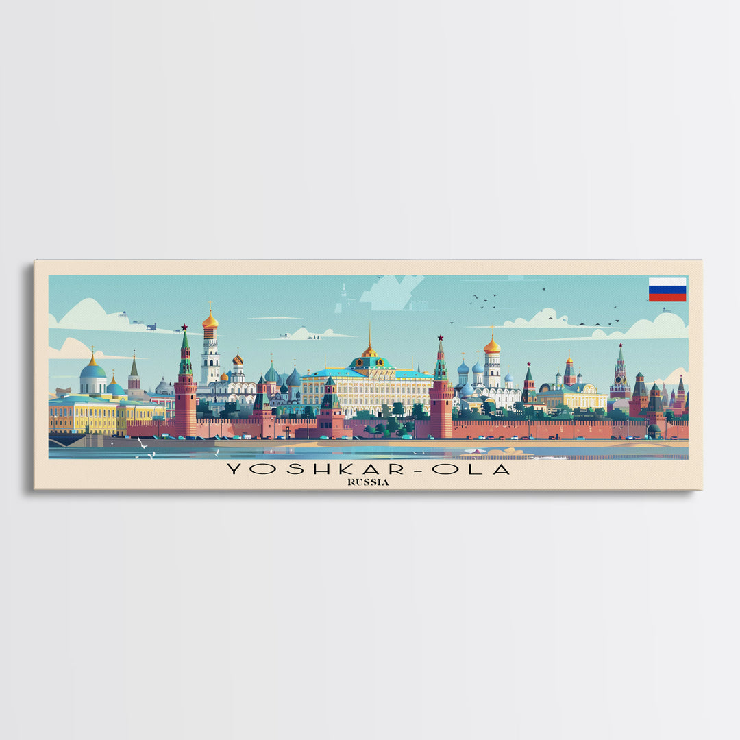 Yoshkar Ola Russia Panoramic Travel Poster, Framed Canvas Print or Metal Wall Art, Travel Art, Home Decor, Panoramic Painting, Midcentury Art