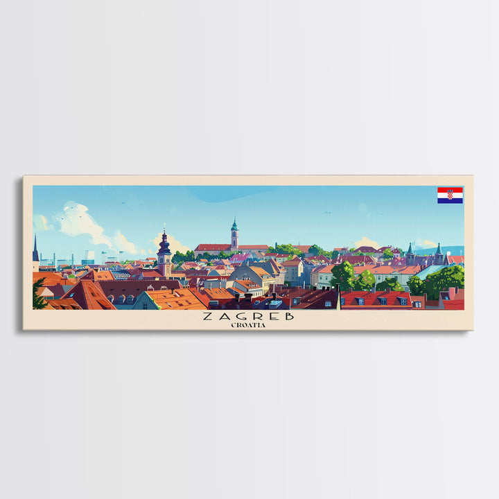 Zagreb Croatia Travel Art, City Art, Framed Canvas Print or Metal Wall Art, Europe Travel Poster, Panoramic Wall Art, Extra Wide Wall Art