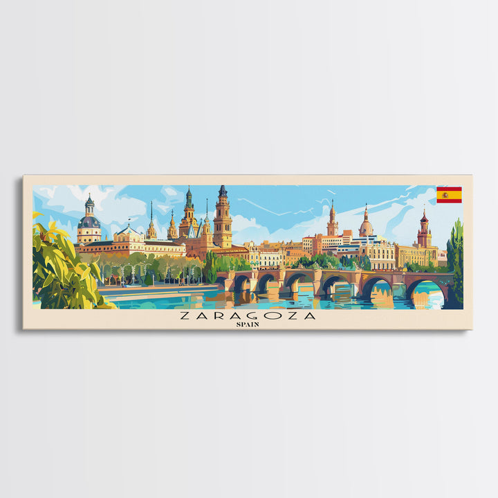 Zaragoza Spain Wall Art, Panoramic Travel Poster, Panoramic Framed Canvas Print, City Wall Art, Wall Hanging Home Decor, Travel Art