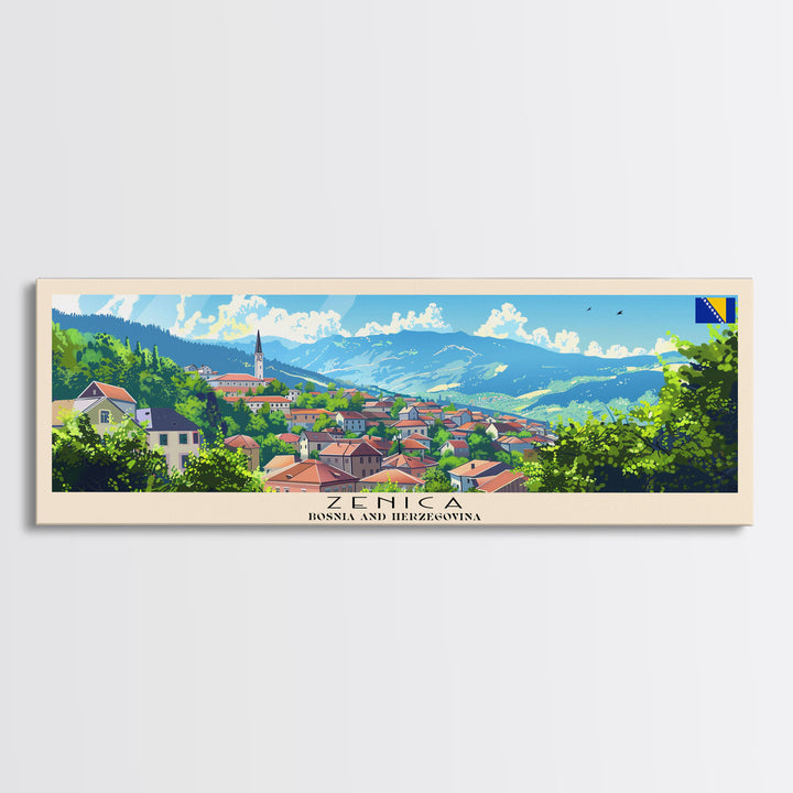 Zenica Bosnia Travel Print Wall Art, Panoramic City Art, Travel Art, Wall Decor, Vacation Gift, Framed Canvas Print Or Metal Art