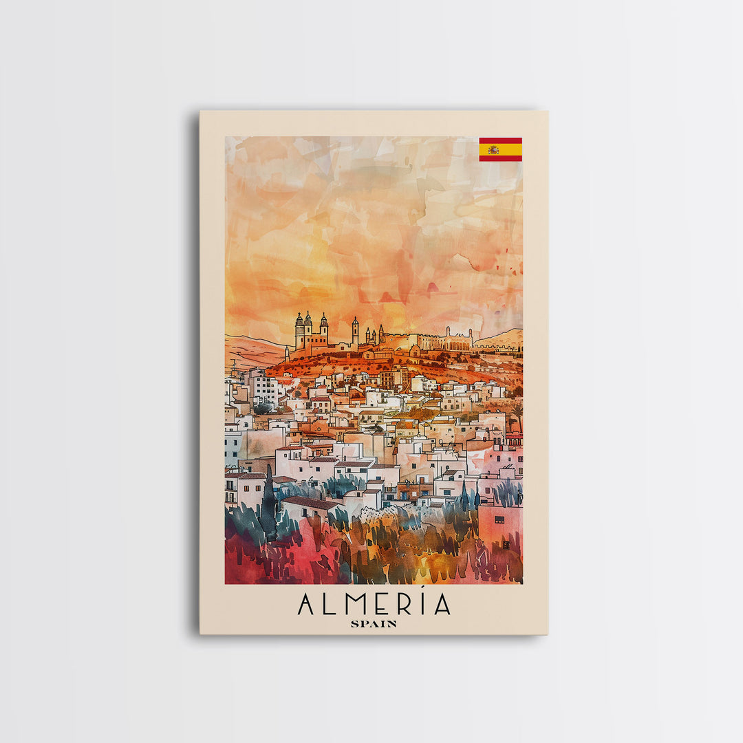 Almerķa Spain Beachside City Travel Poster Art, Framed Canvas Print, Vibrant Wall Art for Living Room, Bedroom Decor, Home Decoration