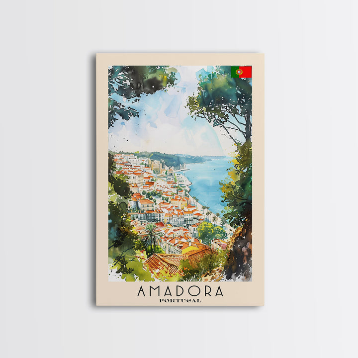 Amadora Portugal Scenic View Travel Poster Art, Framed Canvas Print, Stunning Wall Art for Living Room, Bedroom Decor, Home Decoration