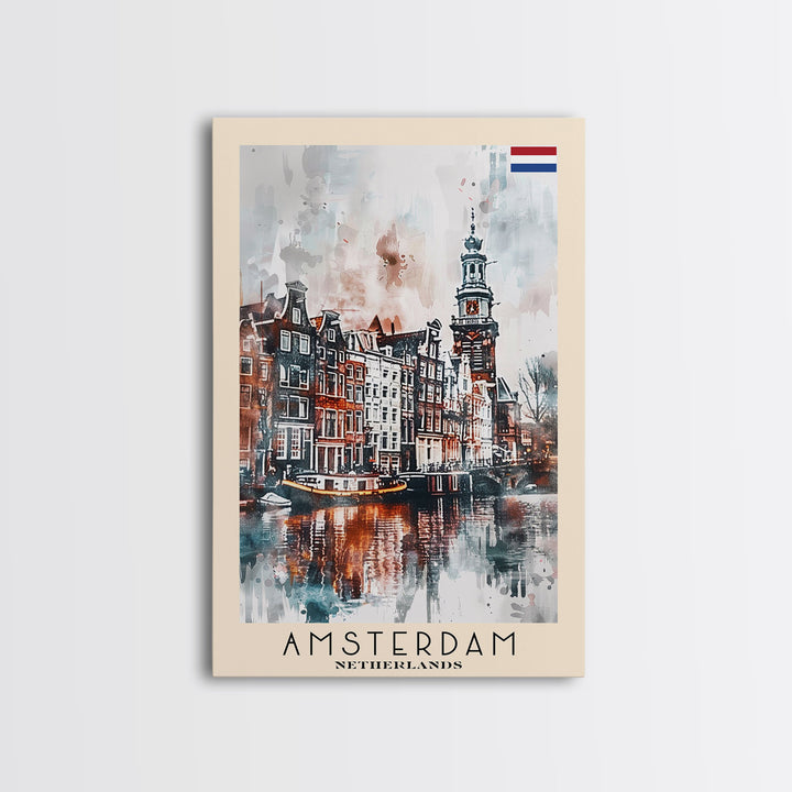 Stunning Amsterdam Cityscape, Framed Canvas Print, Perfect for Living Room Art, Travel Poster, Boho Home Decor, Watercolor Art