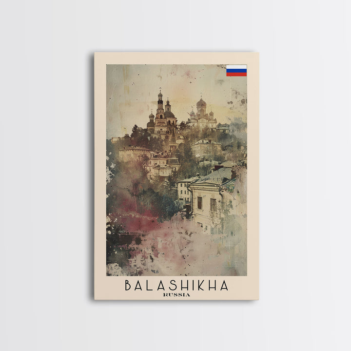 Balashikha Russia Travel Poster Framed Canvas Print, Wall Art, Home Decor, Vacation Print, Watercolor Painting, Cityscape Art, Atmospheric Art