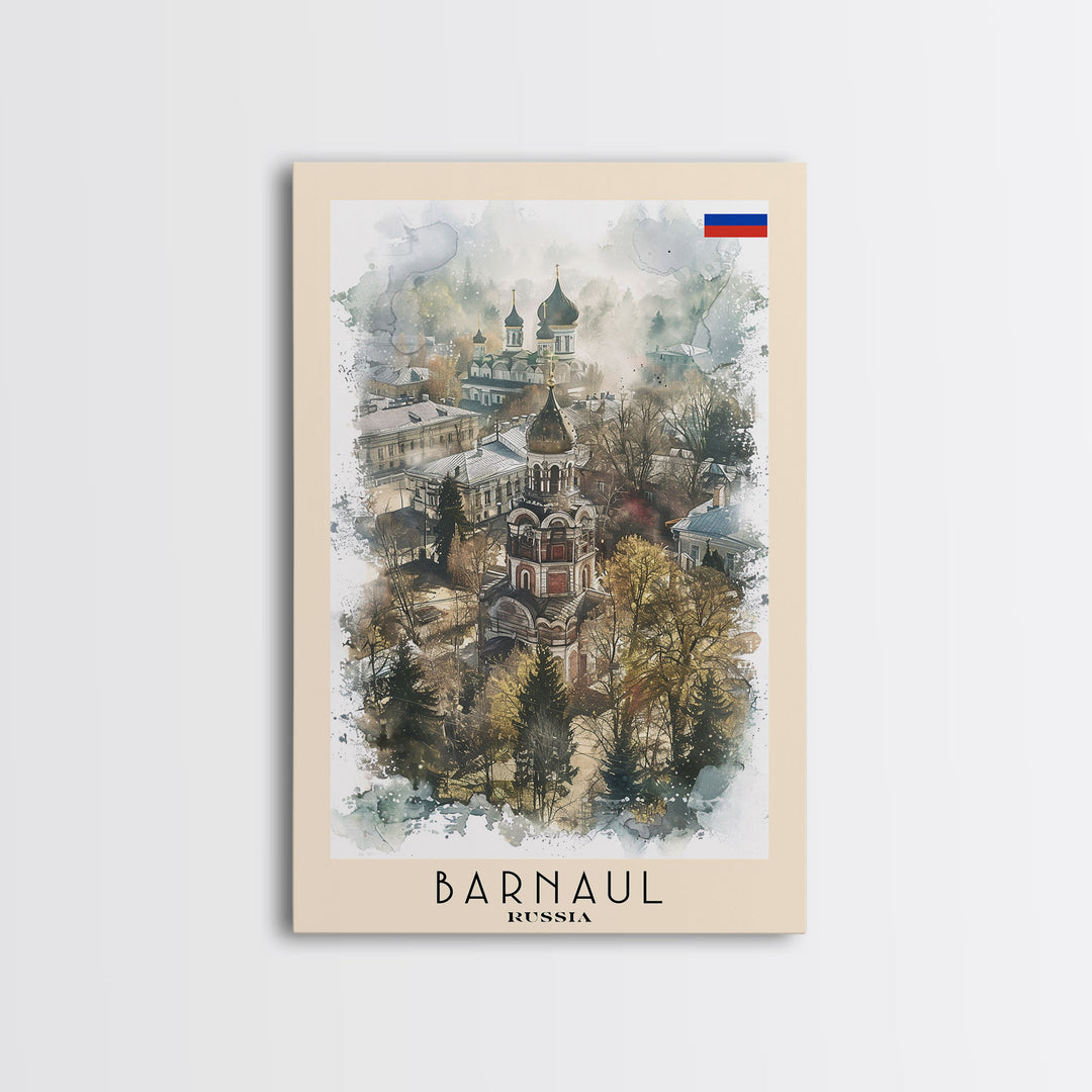 Barnaul Russia Travel Poster Framed Canvas Print, Wall Art, Home Decor, Abstract Painting, Living Room Art, Vacation Gift