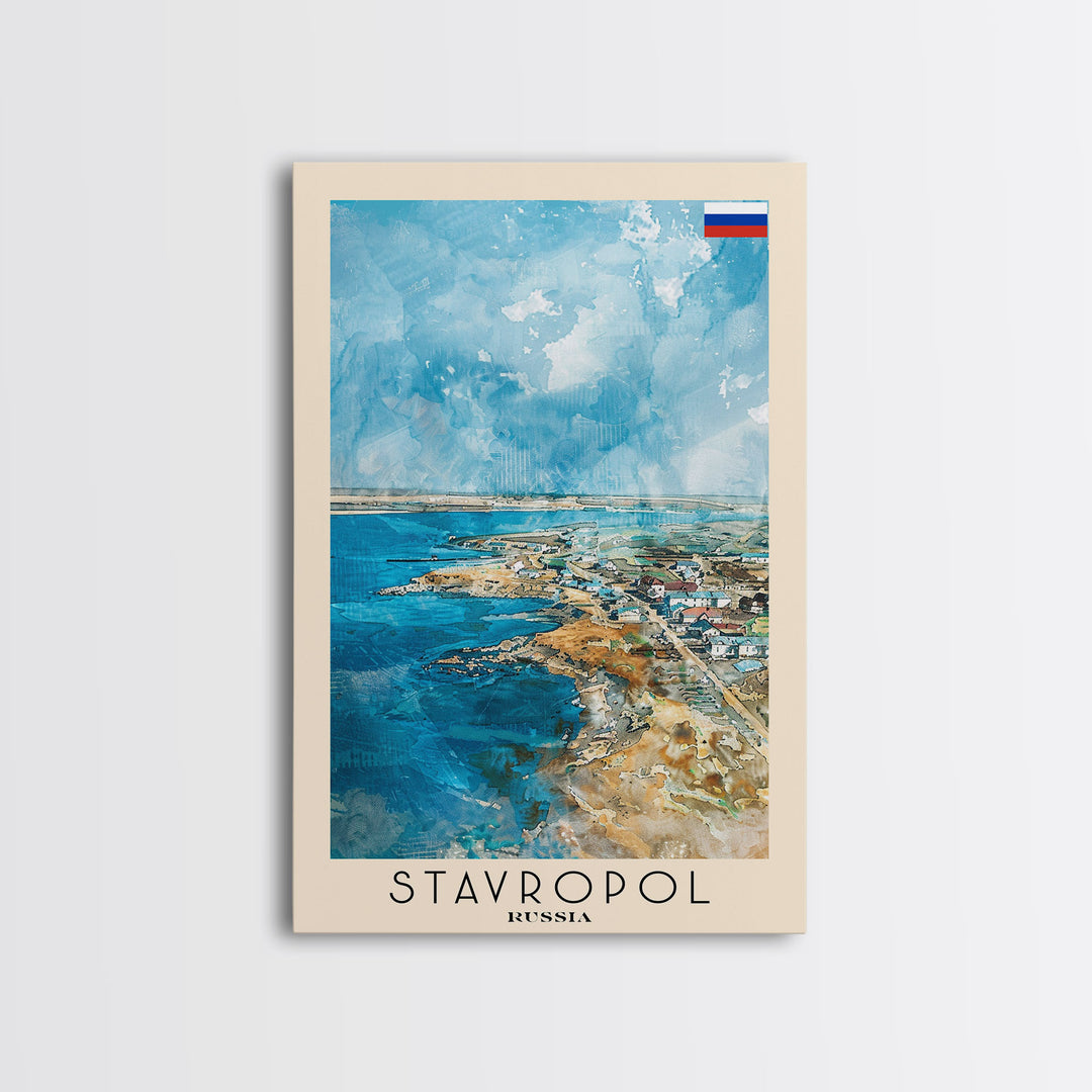 Stavropol Russia Travel Poster Framed Canvas Print, Watercolor Painting, Urban Wall Art, Home Decor, Russian Cityscape, Artistic Decor