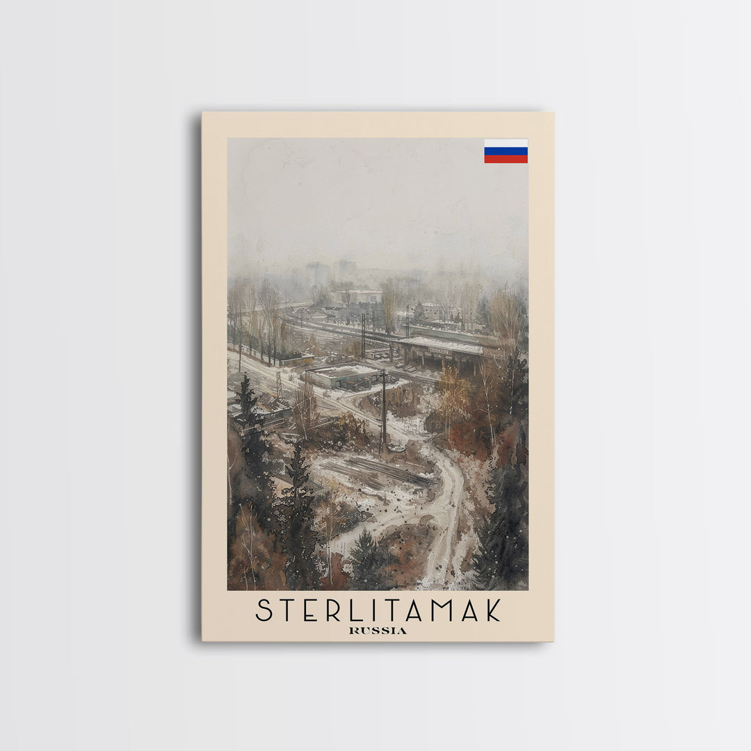 Sterlitamak Russia Travel Poster Framed Canvas Print, Watercolor Painting, Scenic Wall Art, Home Decor, Russian Landscape, Traditional Art