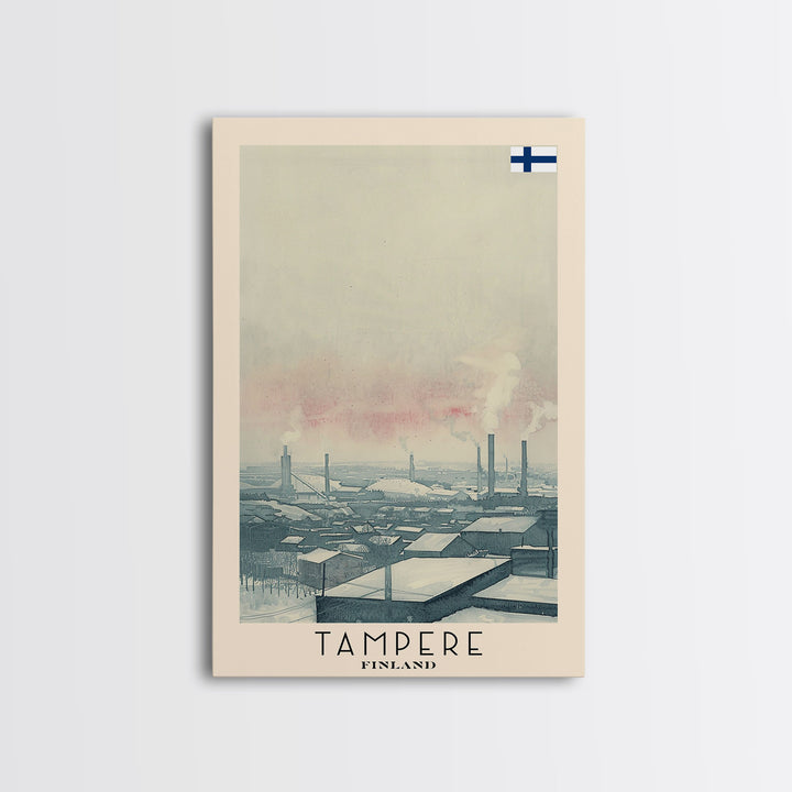 Tampere Finland Travel Poster Framed Canvas Print, Watercolor Painting, Scenic Wall Art, Home Decor, Finnish Landscape, Contemporary Art