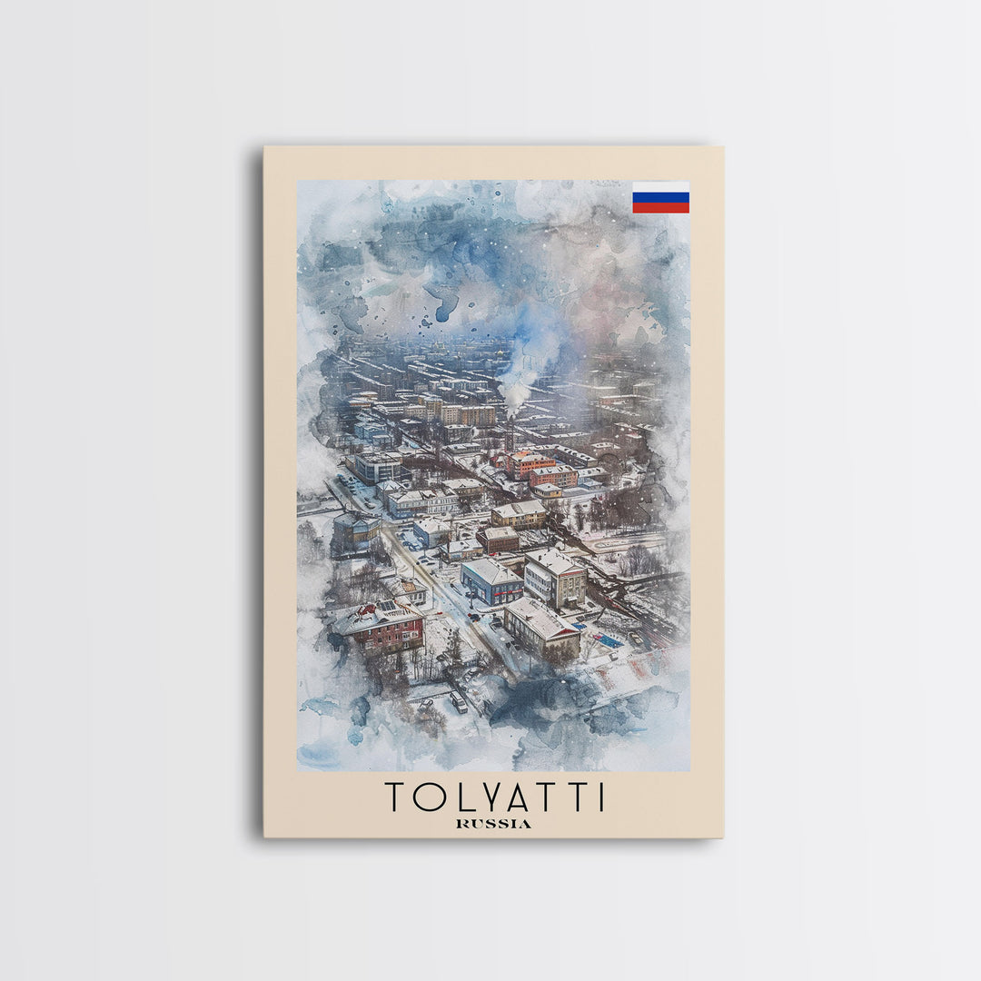 Tolyatti Russia Travel Poster Framed Canvas Print, Watercolor Painting, Scenic Wall Art, Home Decor, Russian Landscape, Rustic Art